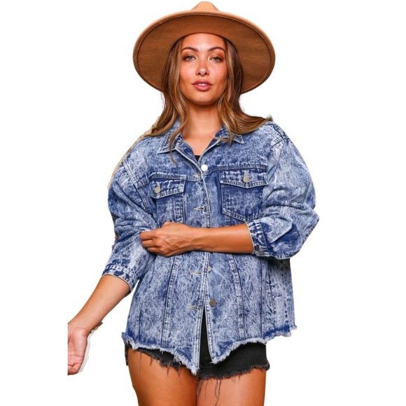 Fantastic Fawn Blue Jean Jacket Relaxed Fit Distressed Denim Jacket  IFJ10544 - Picture 4 of 9